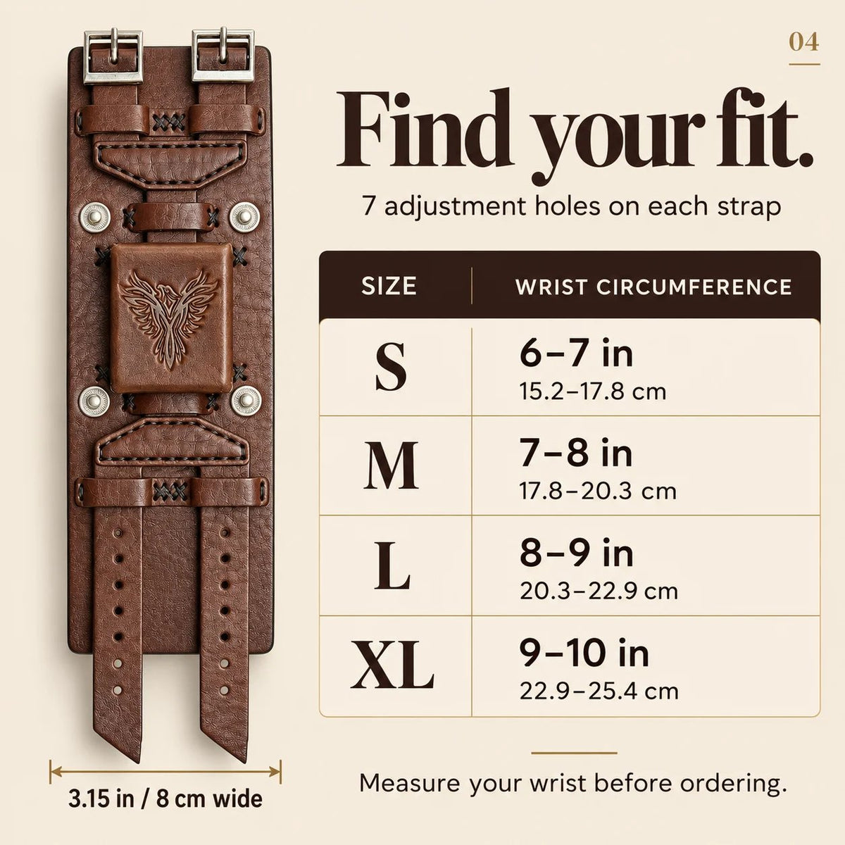 Leather Cuff Watch Strap with Personalized Flap, Brown Wide Handmade Watch Band for Apple