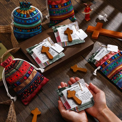 🎁6 Sets Pocket Prayer Quilt Set | Mini Handmade Prayer Blankets with Cross & Drawstring Bag Christian Gifts✝️