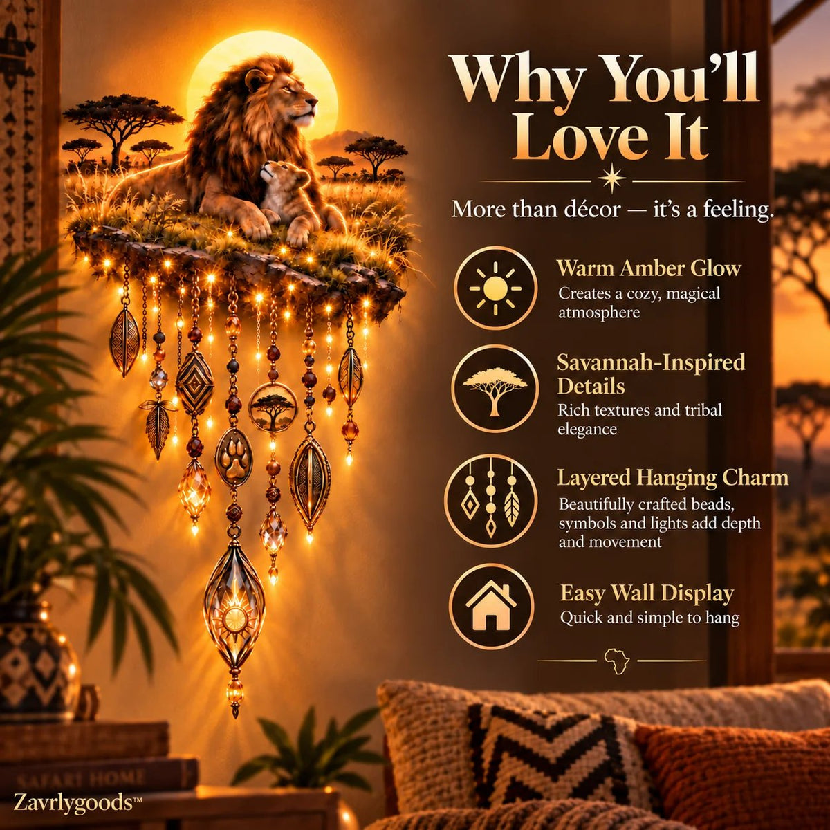 🦁 A Father’s Pride — Lighted Lion & Cub Wall Art