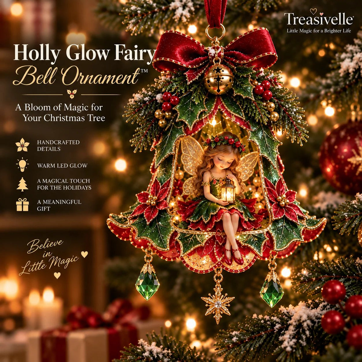 🧚‍♀️✨ Enchanted Fairy Bell Ornament – Glowing Christmas Tree Decor
