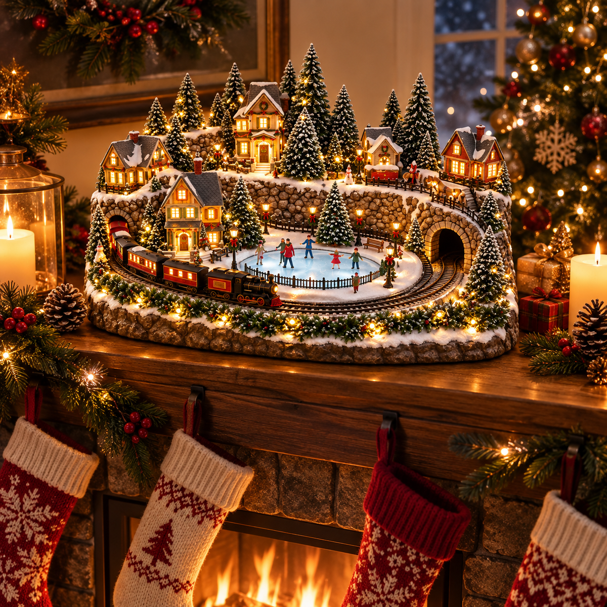 🔥 LAST DAY 50% OFF 🔥 Animated Holiday Train & Ice Rink Scene ✨