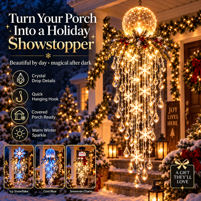 Crystal Cascade Christmas Hanging Light – Snowflake Crystal LED Porch Decor ✨❄️