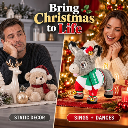 🎵 Musical Dominic the Donkey Christmas Plush, Battery Powered Animated Decor Gift