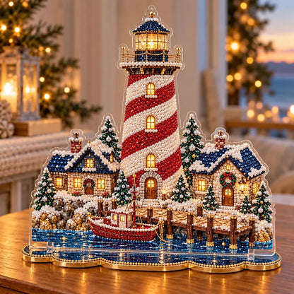 ✨ Christmas Lighthouse Pearl Diamond Painting Kit – DIY Holiday Decor
