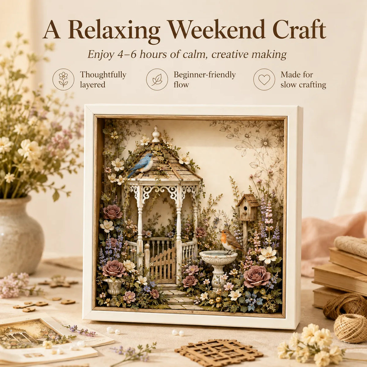 🌷DIY 3D English Cottage Garden Shadow Box Kit