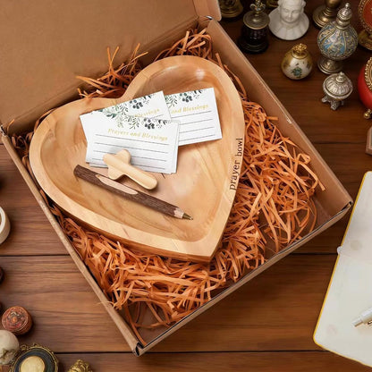 ✝️Inspirational❤️ Wooden Heart Shaped Prayer Bowl Set – Handcrafted Religious Gift