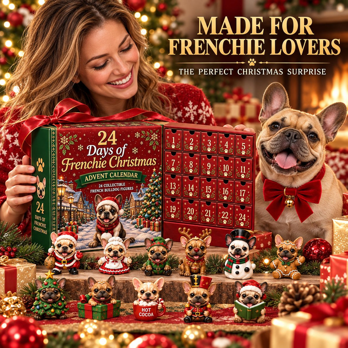 🐾 French Bulldog Christmas Countdown Calendar Acrylic 2D Flat Material Blind Box