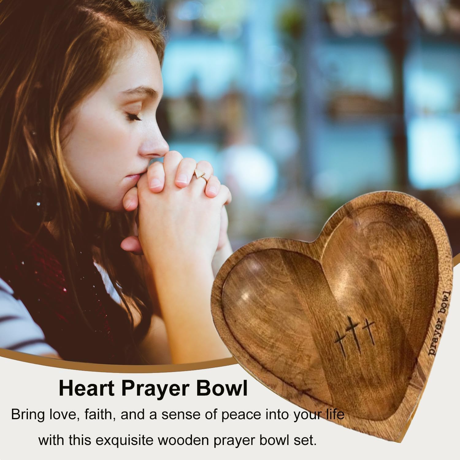 ✝️Inspirational❤️ Wooden Heart Shaped Prayer Bowl Set – Handcrafted Religious Gift