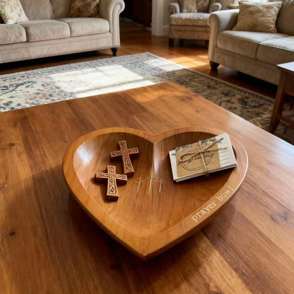 ✝️Inspirational❤️ Wooden Heart Shaped Prayer Bowl Set – Handcrafted Religious Gift