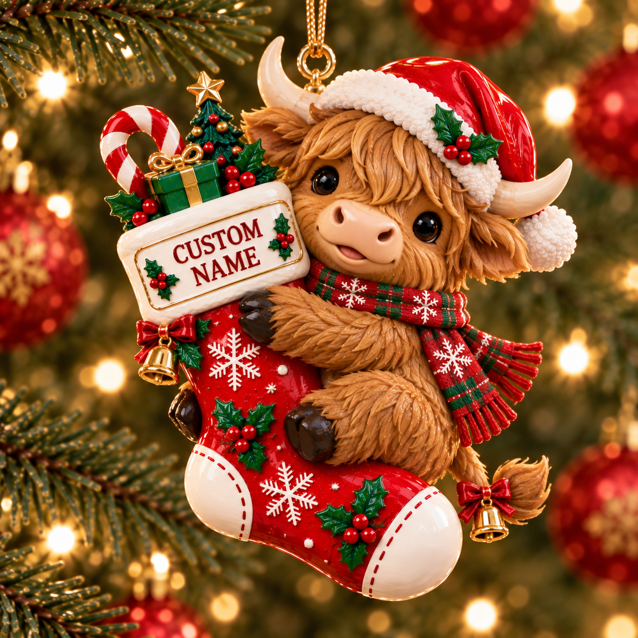 Personalized Highland Cattle Christmas stocking ornament