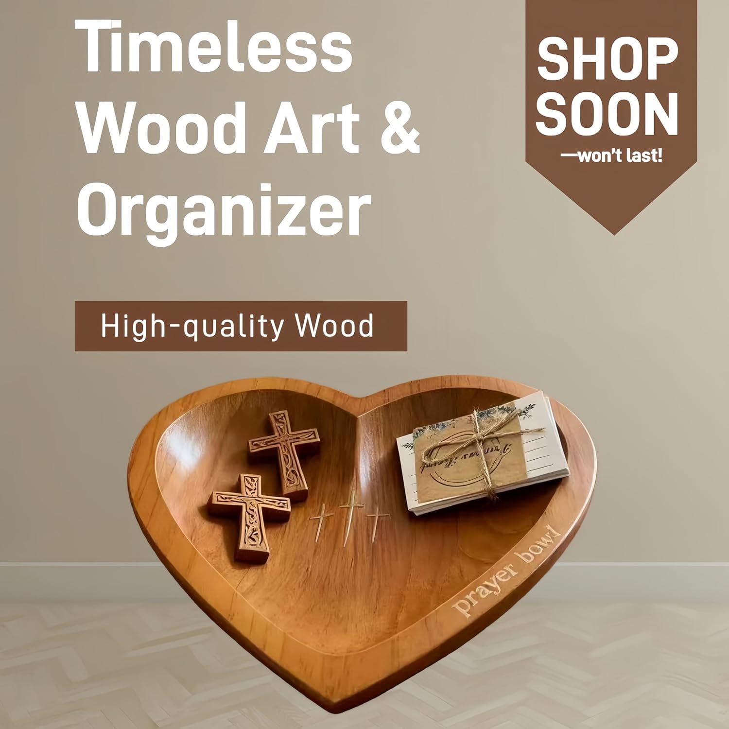 ✝️Inspirational❤️ Wooden Heart Shaped Prayer Bowl Set – Handcrafted Religious Gift