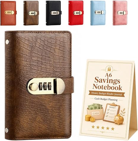 🎁🎅50% OFF!!!-Ready for Christmas!🎄PU Leather Binder Savings Notebook with 3-Digit Resettable Password Lock✉️💸Large Capacity Storage for Money & Important Items