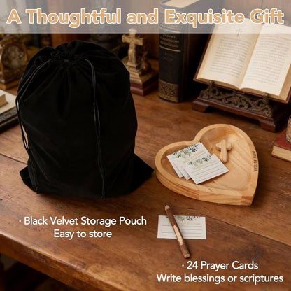 ✝️Inspirational❤️ Wooden Heart Shaped Prayer Bowl Set – Handcrafted Religious Gift