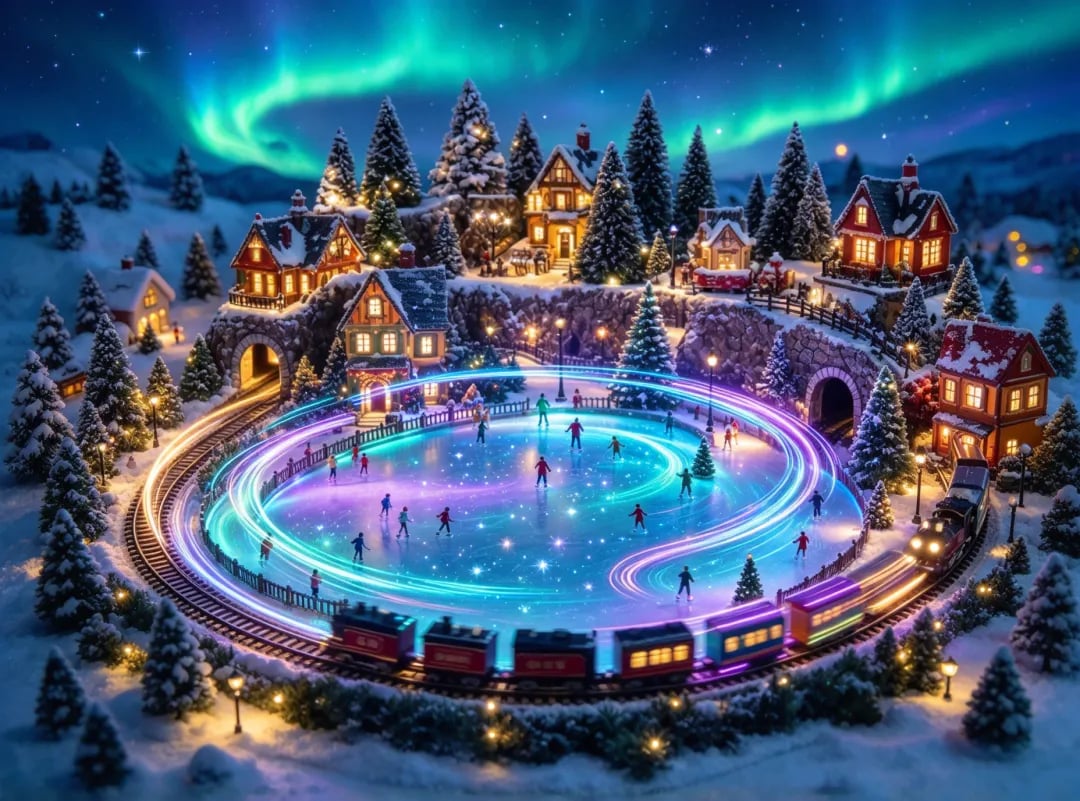🎄 Animated Holiday Train & Ice Rink Scene ✨