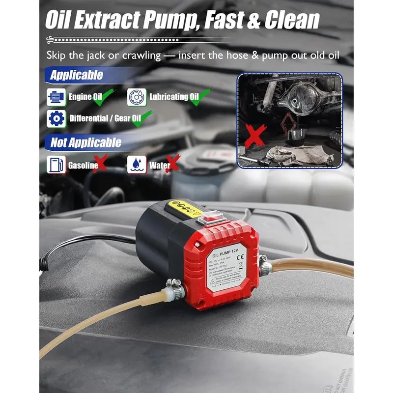 12V 80W Electric Oil Extractor Pump  Portable Oil Change & Diesel Transfer Pump with Suction Tubes for Cars, Trucks, RVs & Boats