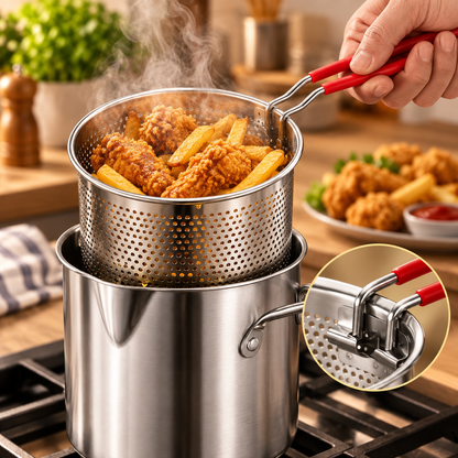 🍳Multifunctional 304 Stainless Steel Fryer – Deep Frying Pot with Strainer Basket✨