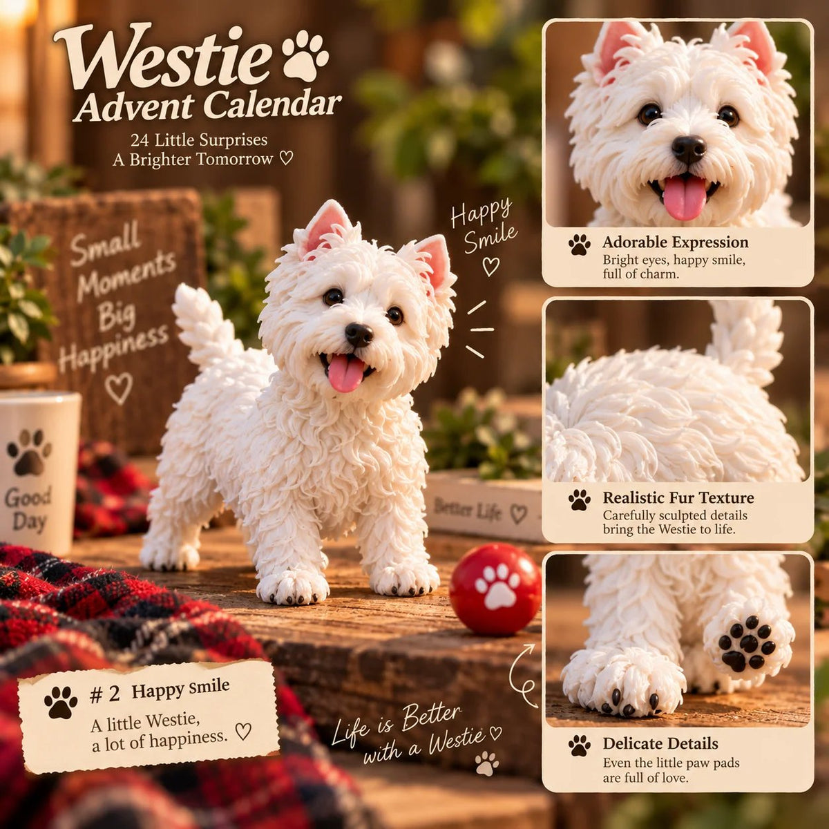 🐾 24 Days of Westies – 24-Day Advent Calendar with Collectible Westie Figurines