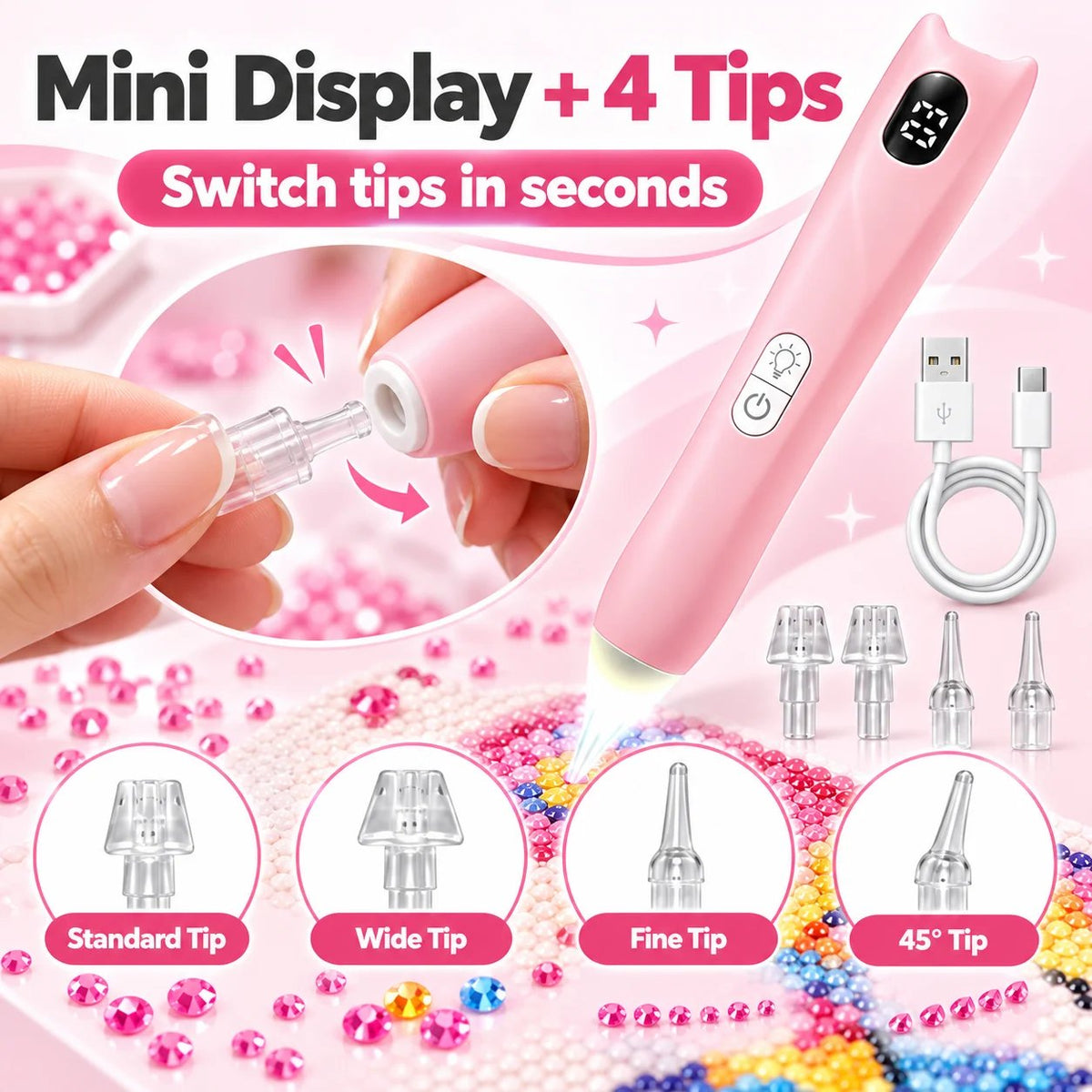 ✨ Electric Diamond Painting Pen with Light – Rechargeable & No Wax Needed!