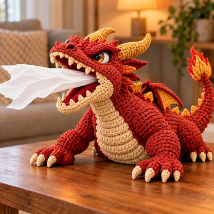🐉 Fantasy Crochet Tissue Box Cover DIY Kit – Fire-Breathing Dragon or Lava Turtle 🧶