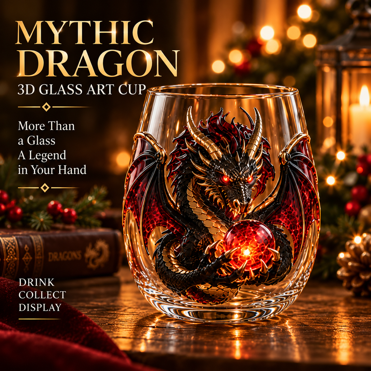 🐉✨ 3D Mythic Dragon Glass Art Cup | Luxury Raised Fantasy Glassware for Whiskey, Home Bar Décor & Legendary Gifts 🎁