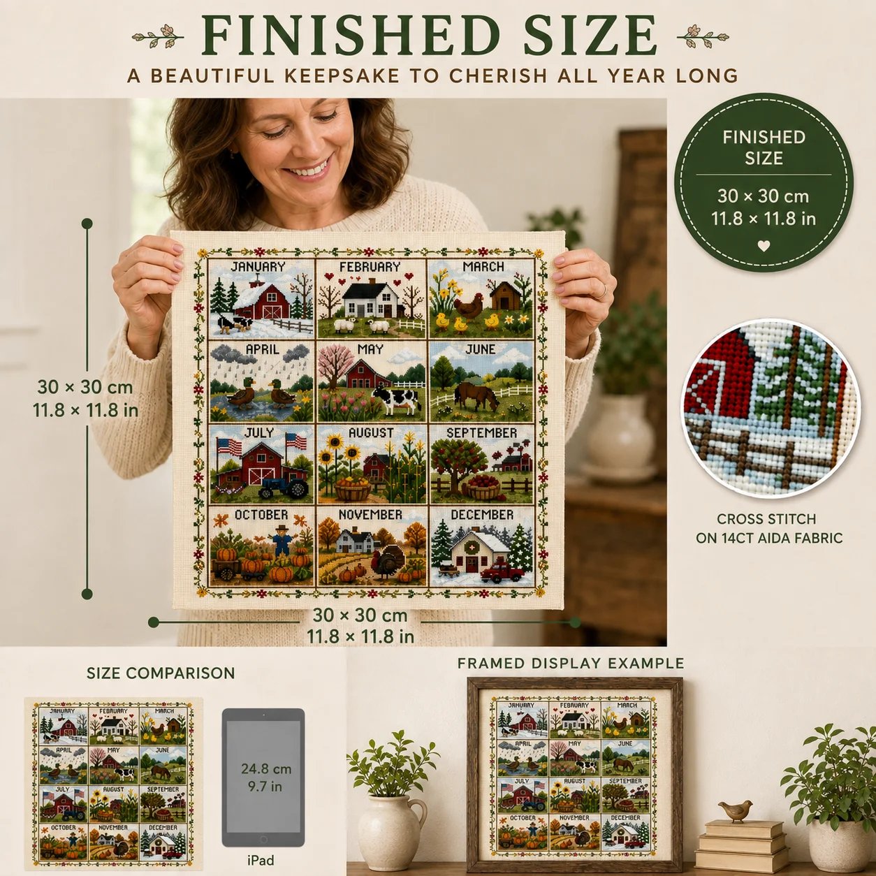 🔥 LAST DAY — 50% OFF! 🏡 12‑Month Seasons & Holidays Cross Stitch Kit — Relaxing DIY Craft for Beginners