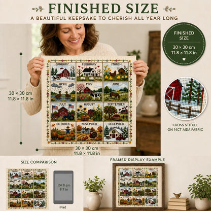 🔥 LAST DAY — 50% OFF! 🏡 12‑Month Seasons & Holidays Cross Stitch Kit — Relaxing DIY Craft for Beginners