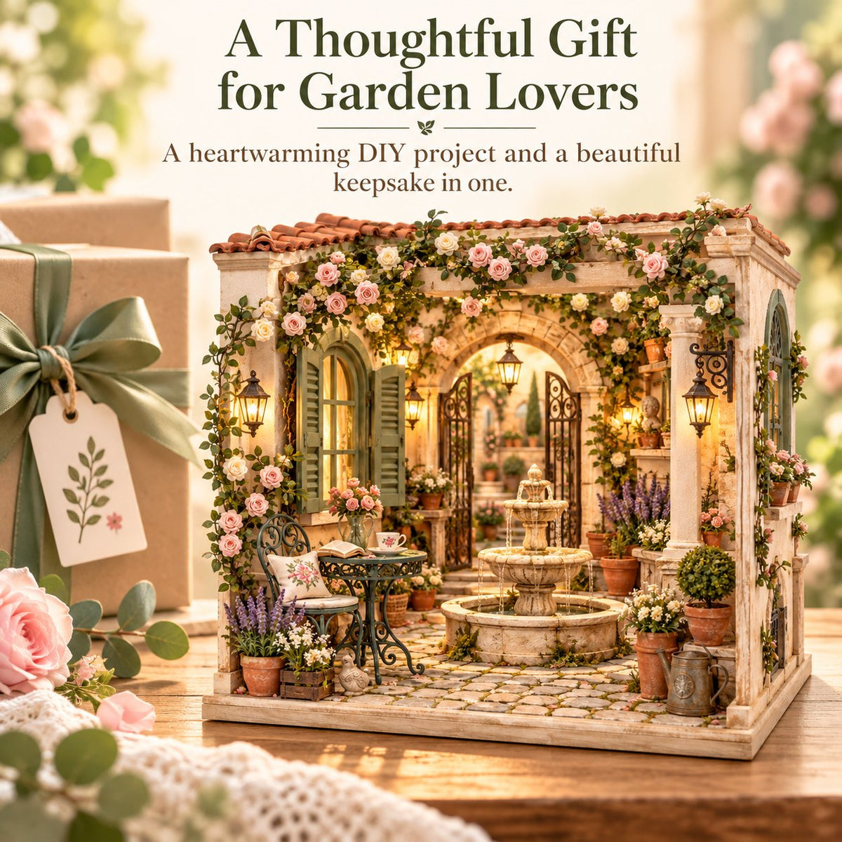 ✨ Build Your Own Secret European Garden 🌸 DIY Miniature Courtyard Kit with Warm Glow Lights