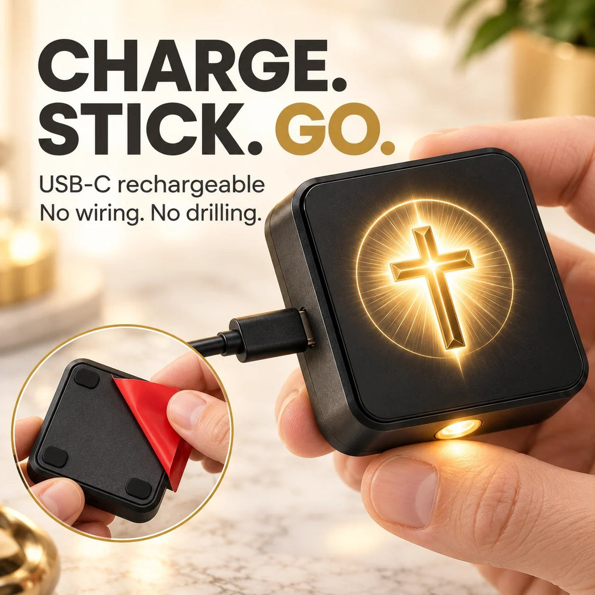 ✝️ Christian Car Door Projector Light – Golden Faith Projection | USB-C Rechargeable