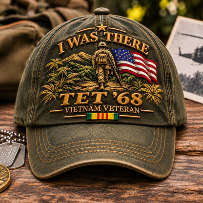 Vietnam Veteran TET ’68 Commemorative Cap – “I Was There” Vintage Military Embroidered Hat