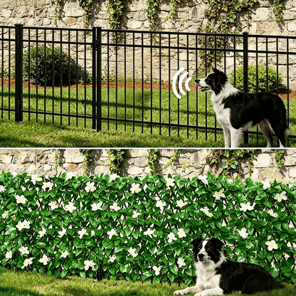 🌿 Expandable Faux Ivy Fence with White Flowers – Stretchable Privacy Screen for Balcony, Patio & Garden Walls