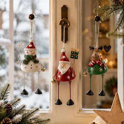 🎄✨ Hand-Painted Metal Christmas Ornaments – Playful Dangling-Leg Design 🎁