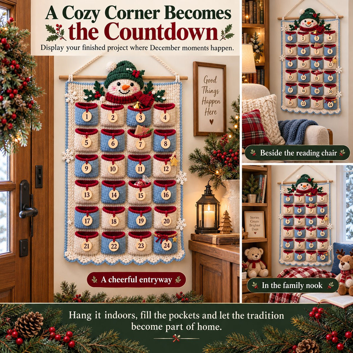 🎄 DIY Crochet Advent Calendar Kit – 24 Refillable Pockets & 4 Christmas Designs 🧶 | 45% OFF