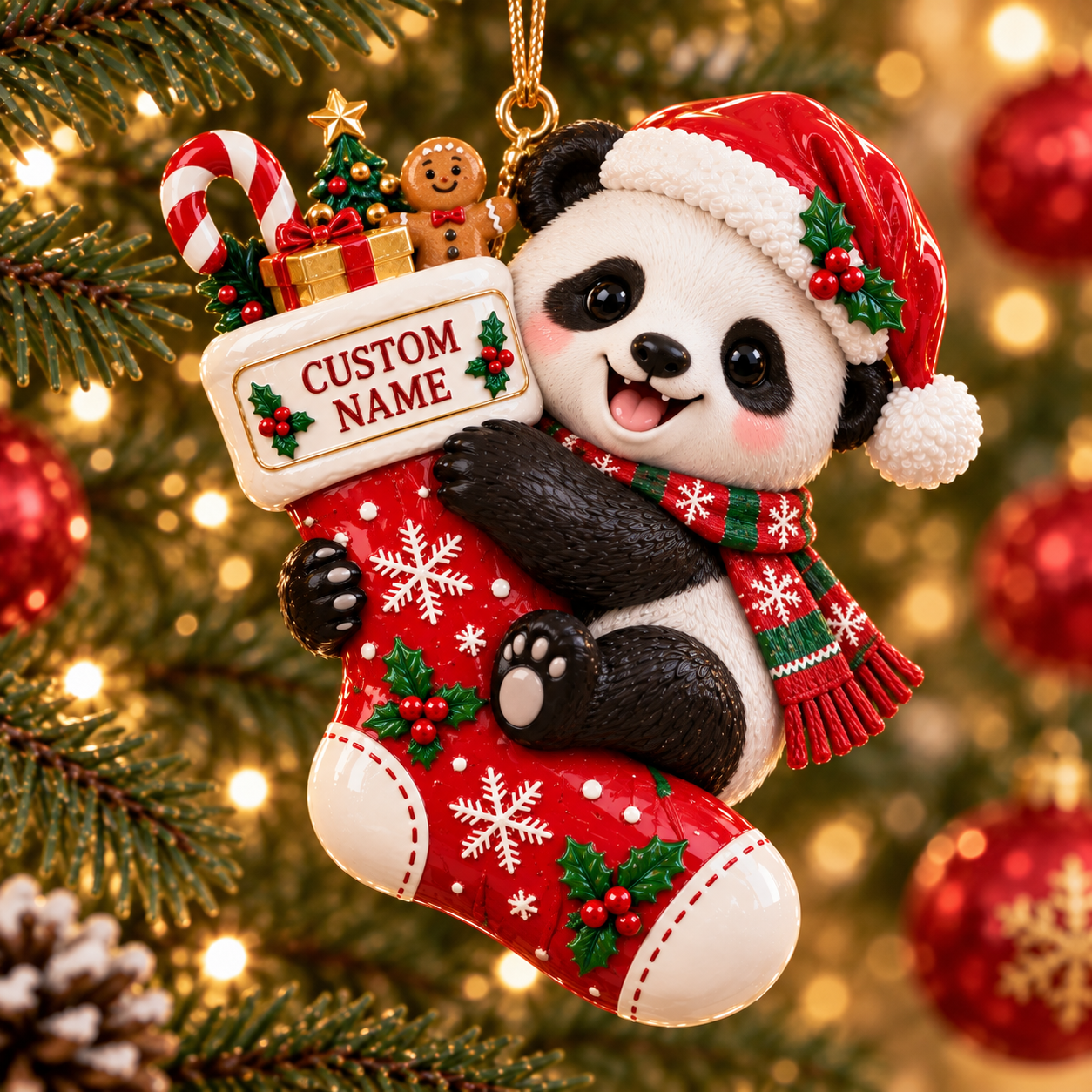 Personalized Panda Christmas stocking ornament