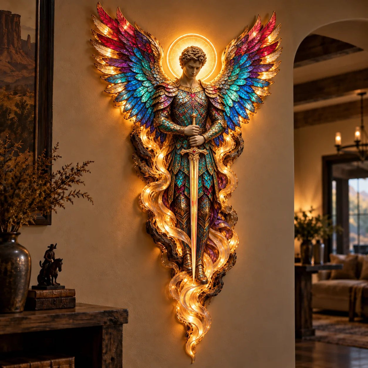 ✝️✨ Lighted Angel Wall Sculpture – Glowing Guardian Angel Decor, Christian Faith Gift & Home Blessing 🪽