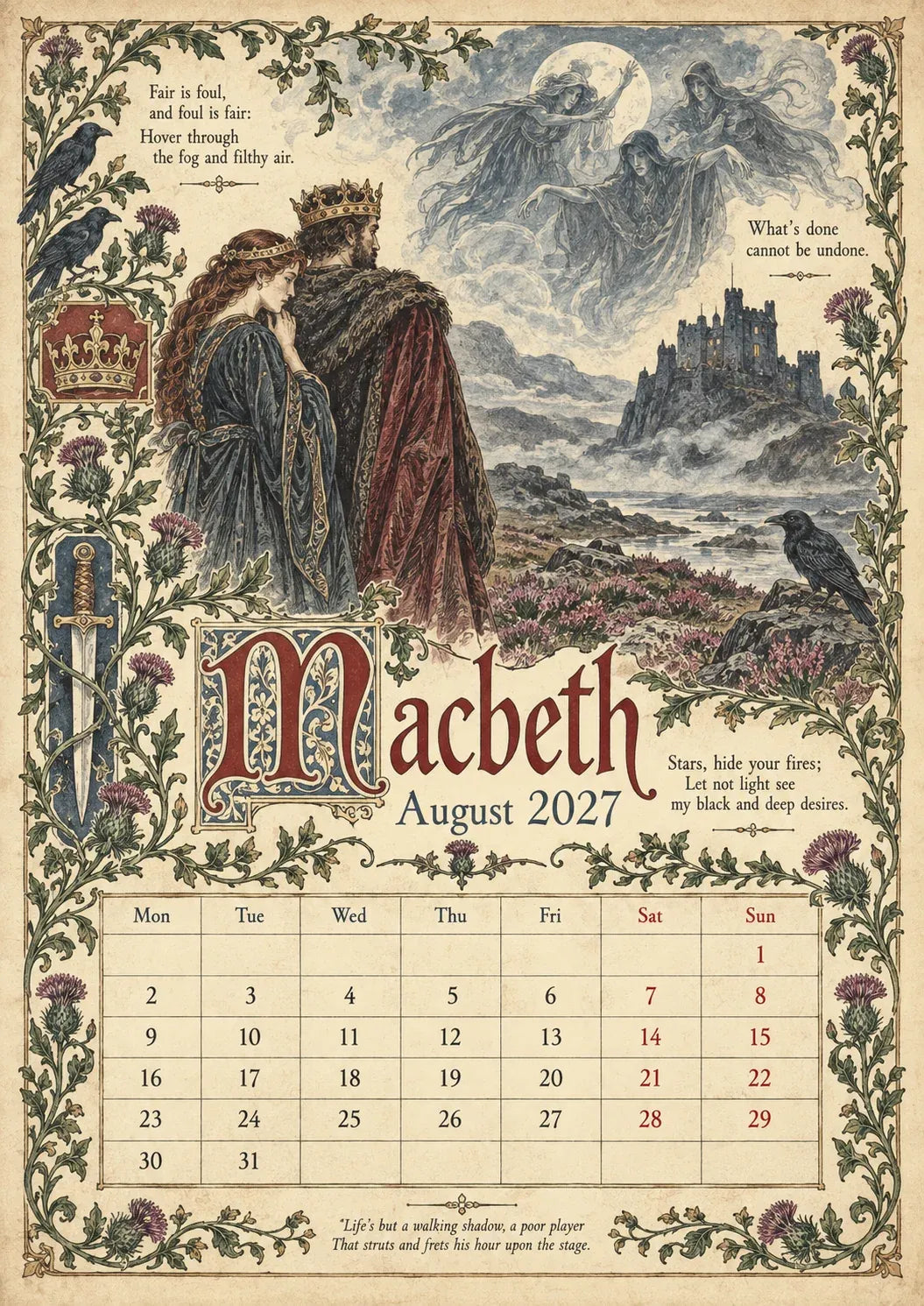 Vintage Illustrated Wall Calendar优化加上打5折 🔥 50% OFF 🎨 A Shakespearean Year 2027 – 12 Plays Through the Seasons | Vintage Illustrated Wall Calendar 📅