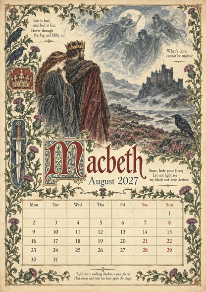 Vintage Illustrated Wall Calendar优化加上打5折 🔥 50% OFF 🎨 A Shakespearean Year 2027 – 12 Plays Through the Seasons | Vintage Illustrated Wall Calendar 📅
