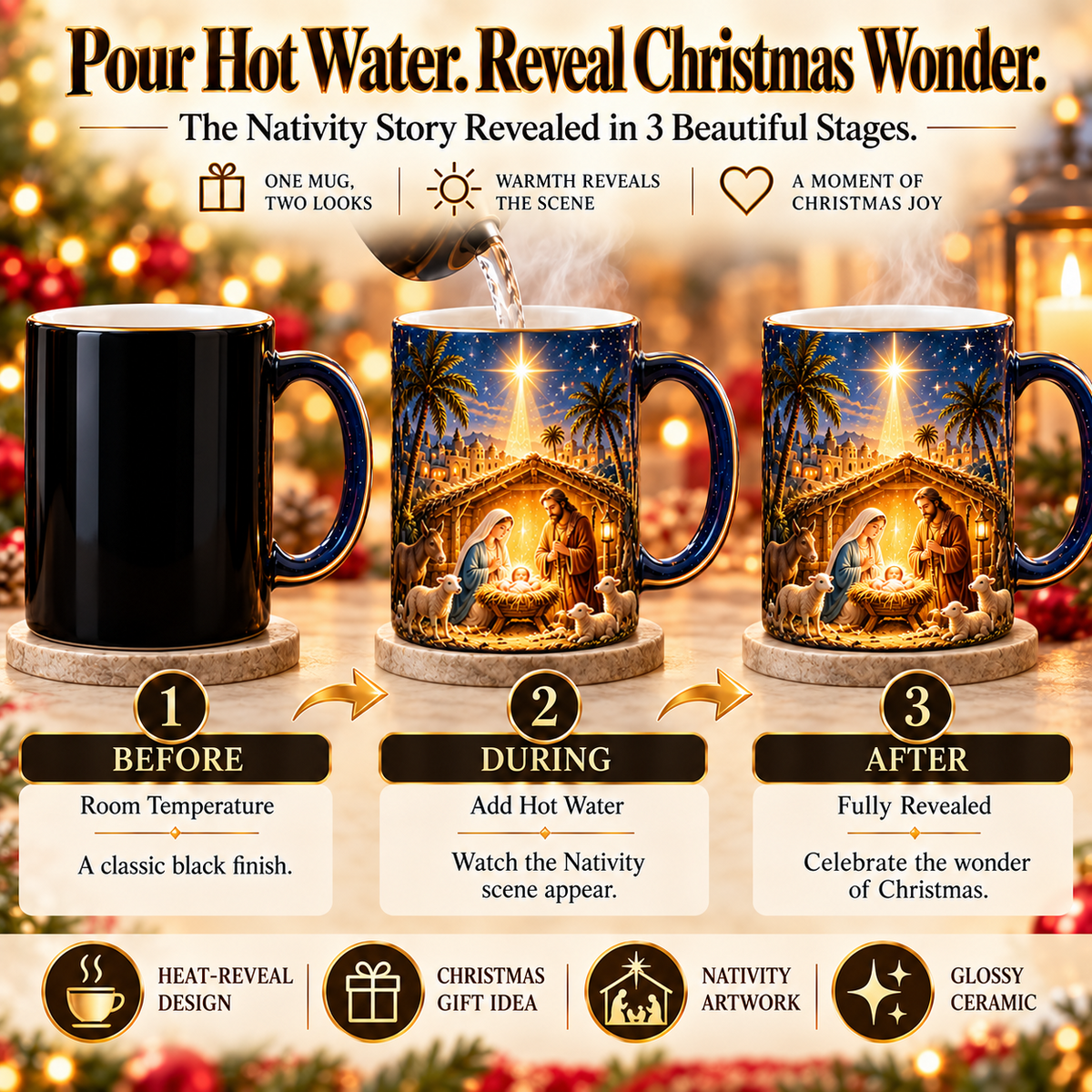 ✝️✨Nativity Scene Heat-Sensitive Mug | Christian Christmas Gift🎁