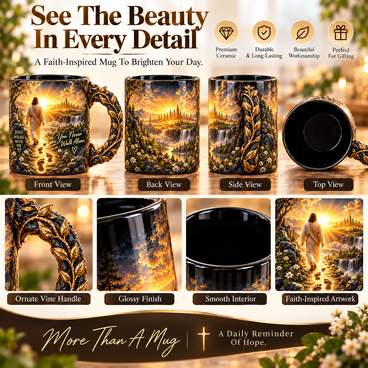 🔥Last Day 49% OFF🔥✝️ Jesus Walks With Me™ – Heat-Reveal Faith Mug | You Are Never Alone