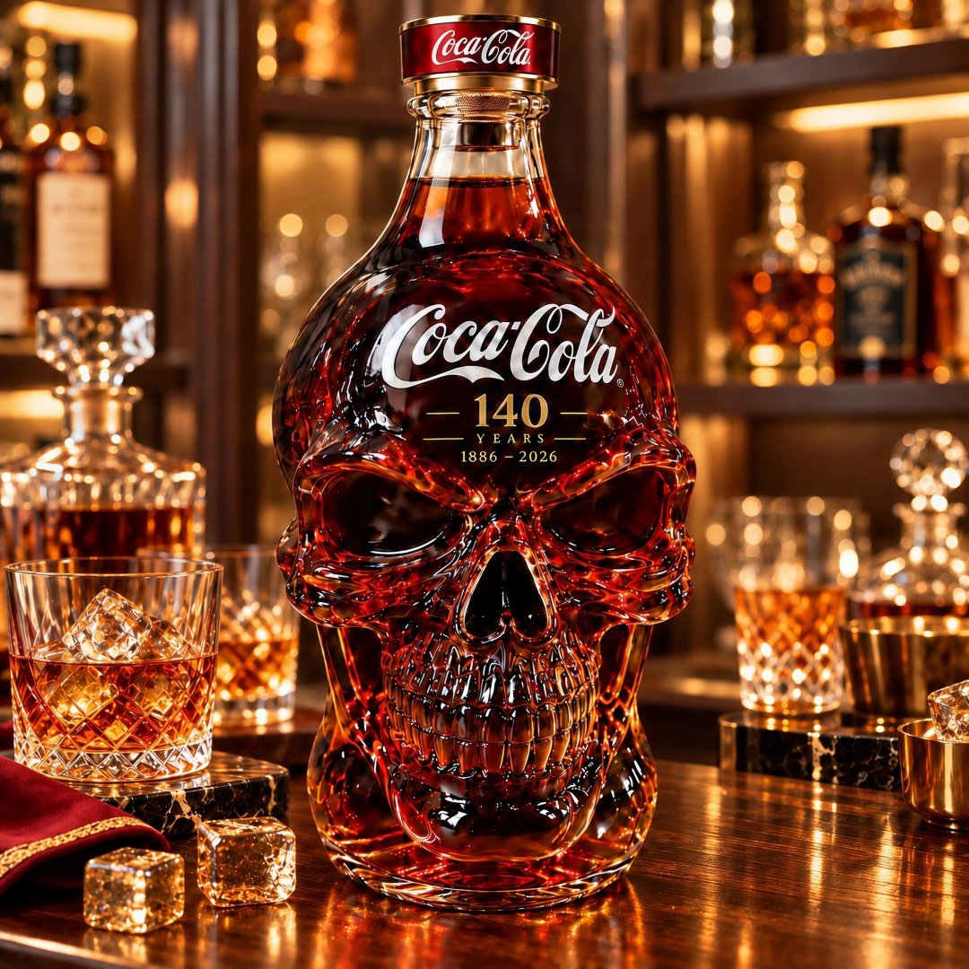 💀 Cola 140th Anniversary Skull-Shaped Whiskey Bottle
