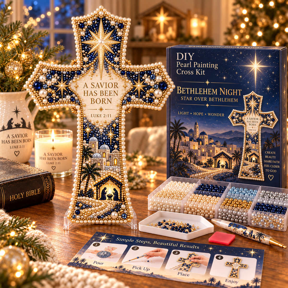 ✝️🎄 Christmas Scripture Pearl Painting Cross DIY Kit – A Handmade Keepsake of Faith & Love ❤️