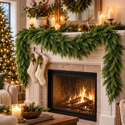 Lush Cedar Garland Set – Natural-Look Christmas Greenery Decor 🌲