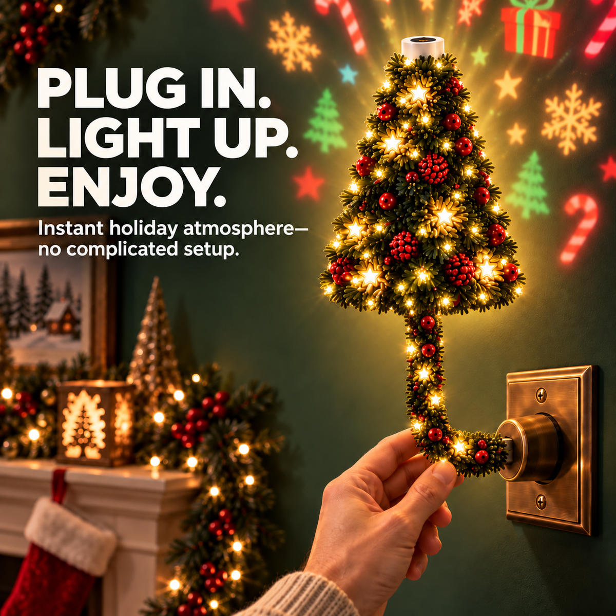 🎄✨ Plug-In Christmas Tree Projector Night Light – Instant Festive Room Glow 🌟