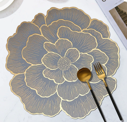 Nordic Style Metallic Peony Flower PVC Placemat Heat Resistant Non Slip Waterproof Dining Table Mat 38cm