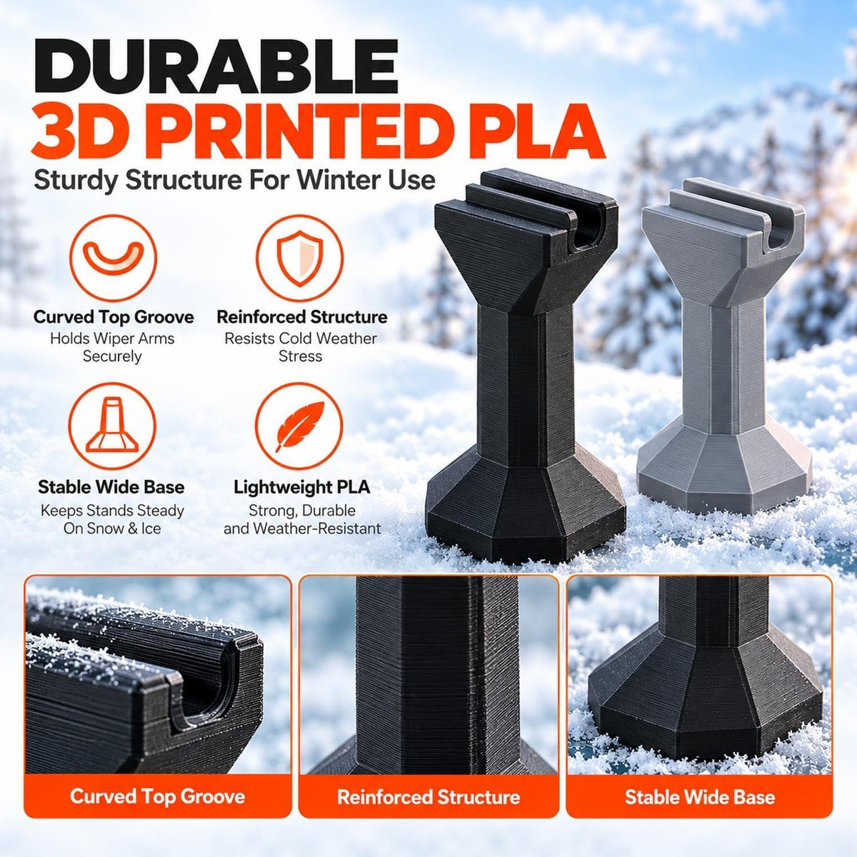 2 Pack Windshield Wiper Anti-Freeze Stands – 3D Printed PLA Wiper Protectors
