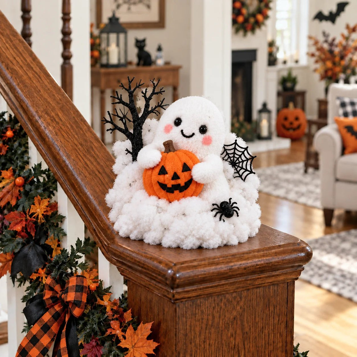 👻Whimsical Halloween Ghost Decor – Cute Staircase & Tabletop Display