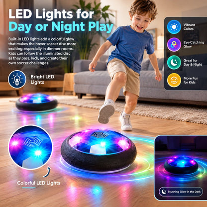Rechargeable Hover Soccer Ball for Kids – Floating LED Indoor Soccer Disc with Foam Bumper