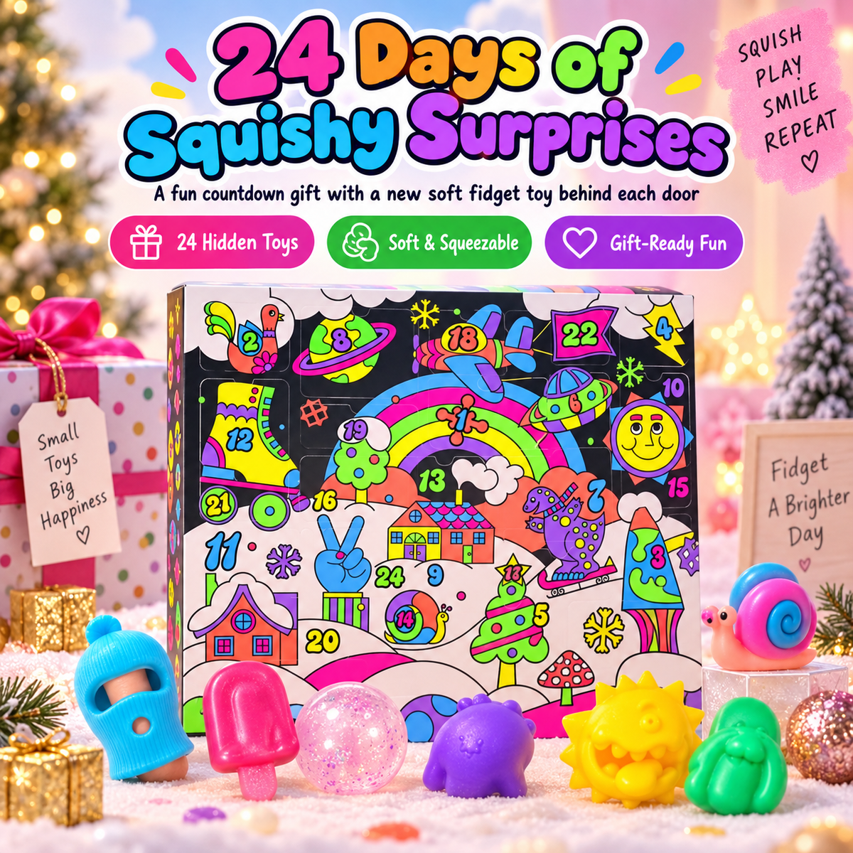 🎁 24-Day Squishy Advent Calendar – 24 Mini Fidget Surprises for Christmas