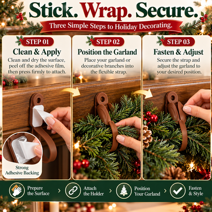 🎄 6-Pack Christmas Garland Hanger Clips – No-Drill Adhesive Silicone Holders for Mantels, Staircases & Holiday Decor