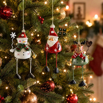 🎄✨ Hand-Painted Metal Christmas Ornaments – Playful Dangling-Leg Design 🎁