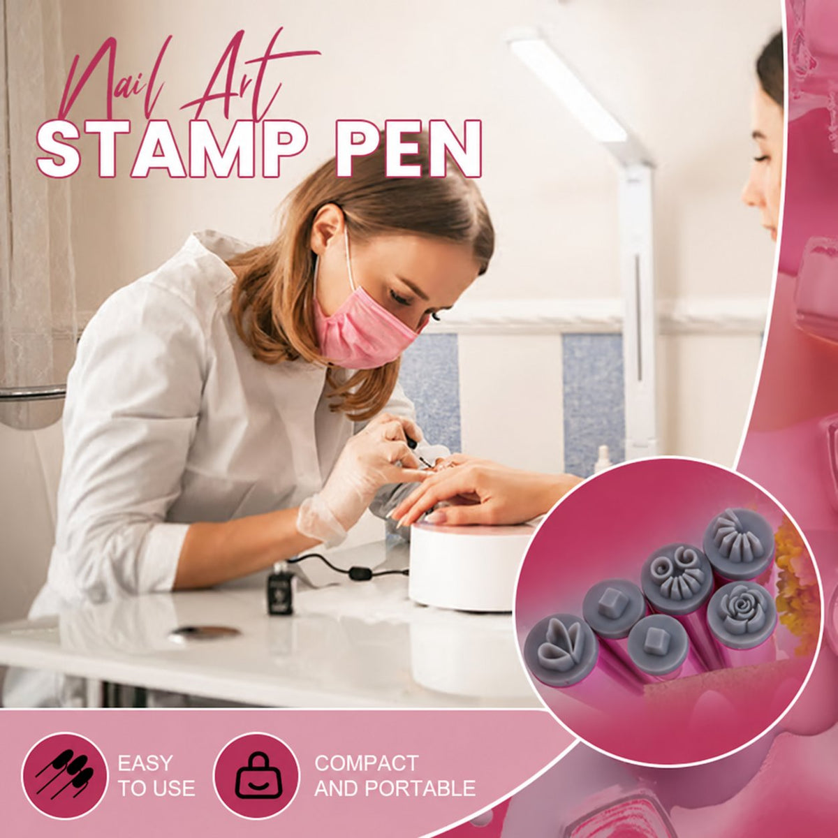 Nail art stamp pens with flower stamp tips